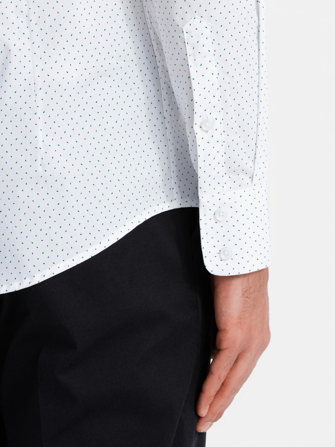 Men's cotton micro pattern REGULAR FIT shirt - white V1 OM-SHCS-0152