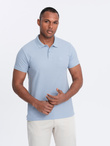 Jednokolorowa koszulka polo męska BASIC z dzianiny pique - niebieski denim V17 OM-POBS-0100