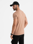 Bawełniany męski t-shirt z nadrukiem na kieszonce – jasnobrązowy V7 OM-TSPT-0154
