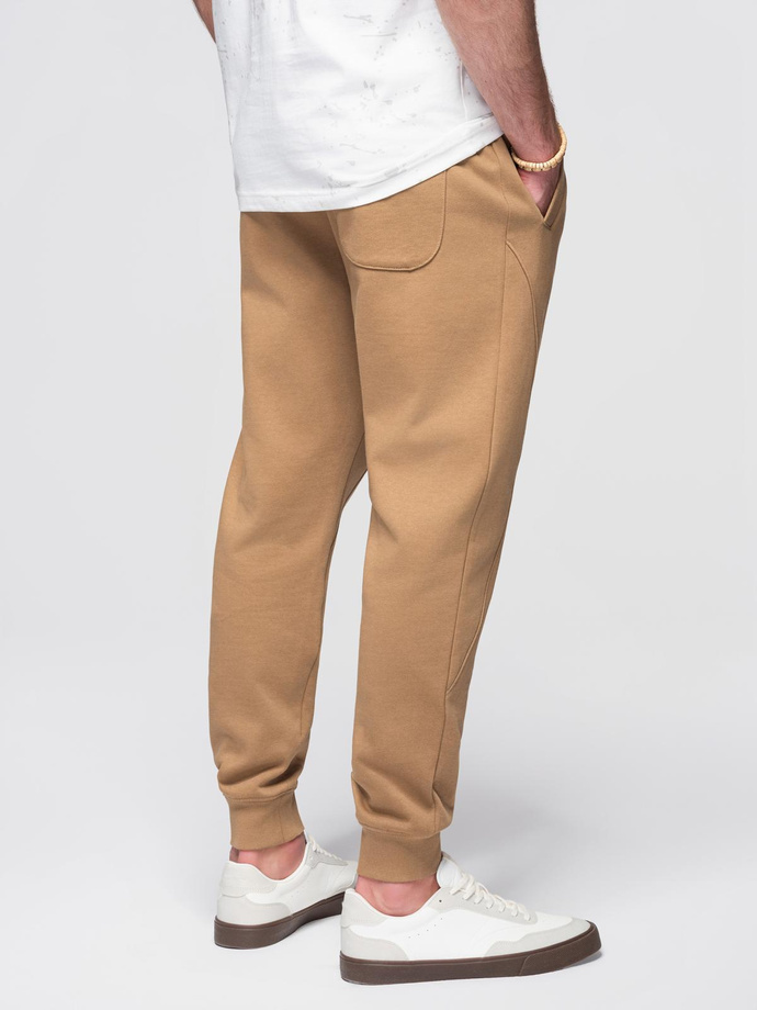 Spodnie męskie dresowe typu jogger - brązowe V2 OM-PABS-0173