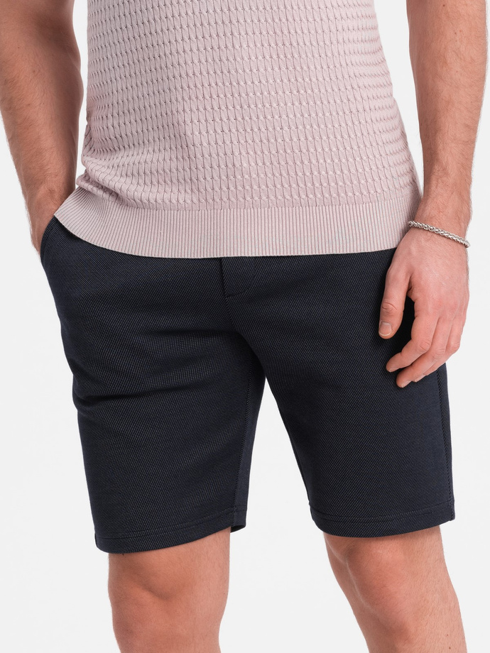 Męskie szorty ze strukturalnej dzianiny z kieszeniami chino - granatowe V1 OM-SRCS-0128