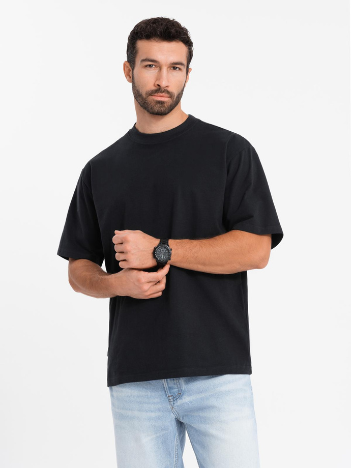 Bawełniany męski t-shirt LOOSE FIT z okrągłym dekoltem – czarny V1 OM-TSBC-0234 