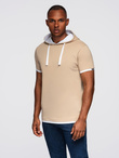 Men's hooded cotton t-shirt - beige V5 OM-TSCT-0256