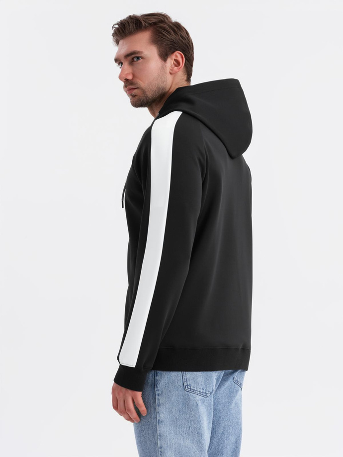 Men's unbuttoned hooded sweatshirt with piping - black V1 OM-SSZP-0210