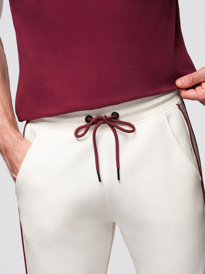 Men's sport jogger pants with stripes - cream V2 OM-PASK-0284