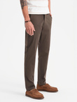 Men's REGULAR FIT chino pants with fine texture - brown V3 OM-PACP-0184