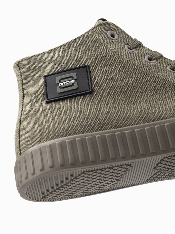 Men's high top canvas sneakers shoes - olive V2 OM-FOTH-0186