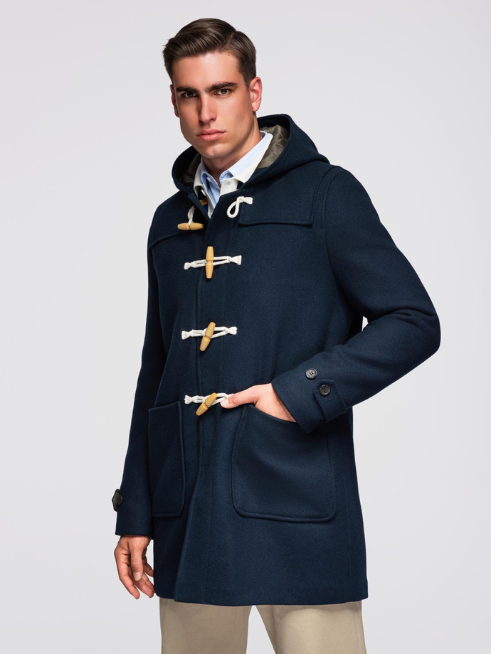 Men's insulated coat with hood and concealed zipper - black V1 OM-COWC-0110