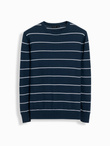 Casual men's sweater with horizontal stripes - navy blue V1 OM-SWSW-0143