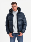 Ciepła kurtka męska puffer ze ściągaczami – granatowa V2 OM-JAHP-0207