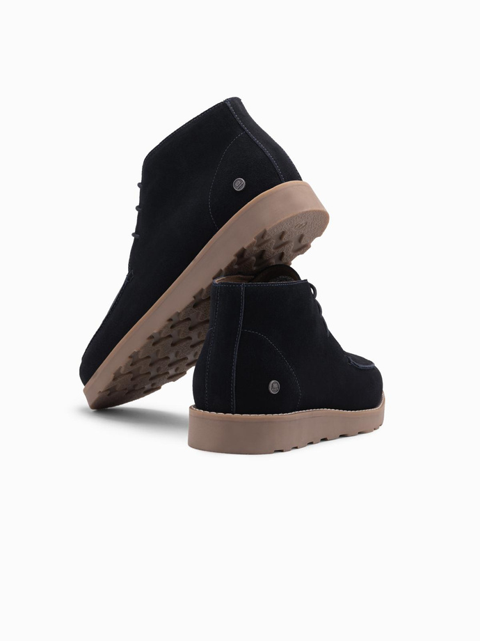 Męskie zamszowe buty za kostkę z grubą podeszwą – granatowe V4 OM-FOCS-0164