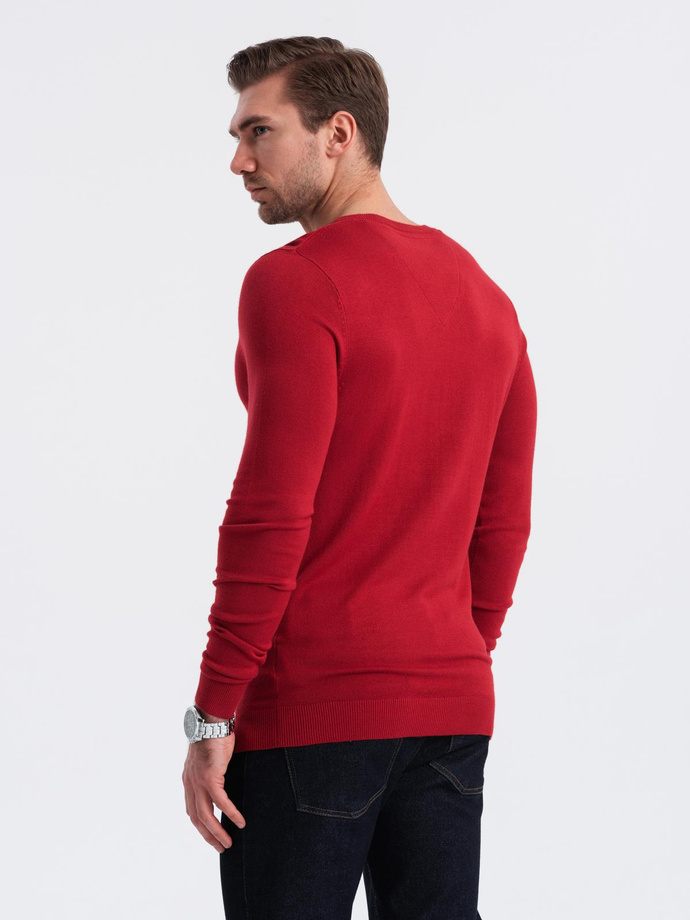 Men's elegant V-neck BASIC sweater with viscose - red V20 OM-SWBS-0107