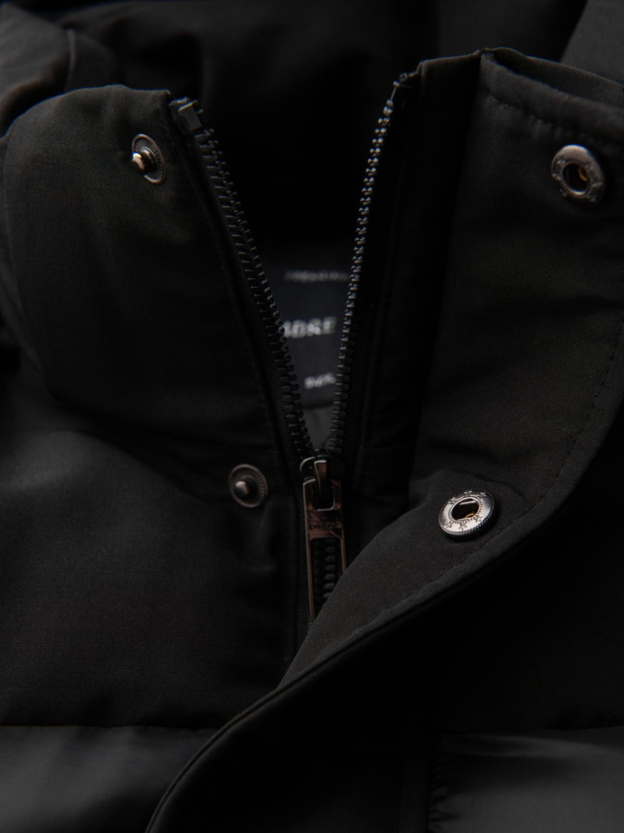 Men's quilted jacket with high zipped hood - black V1 OM-JAHP-0238