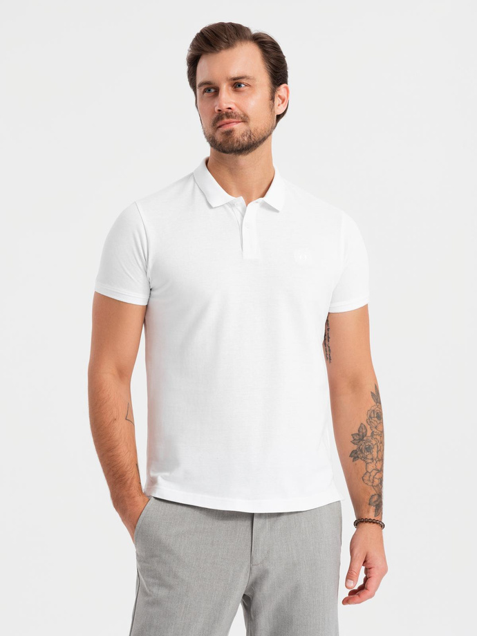 Komplet bawełnianych męskich t-shirtów polo BASIC – czarny/szary melanż/biały V2 OM-POBS-0133
