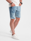 Men's denim short shorts with holes - light blue V1 OM-SRDS-0146