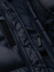 Men's quilted jacket with combined materials and hood - navy blue V3 OM-JALJ-0266
