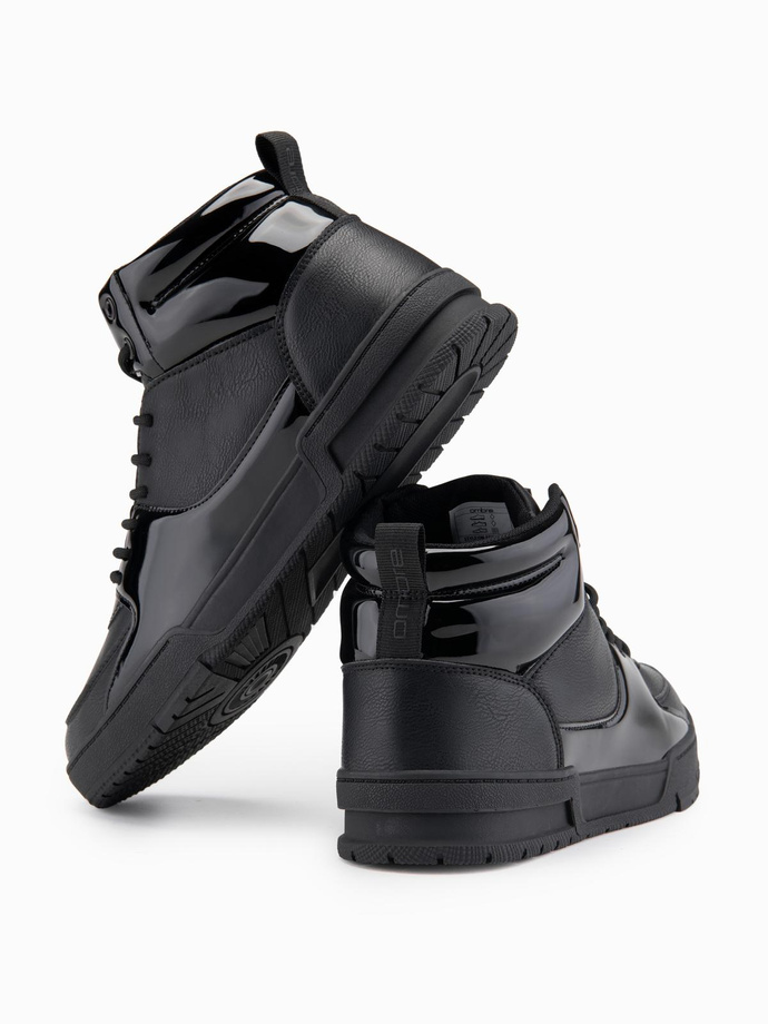 Wysokie buty męskie sneakersy z połyskującymi elementami – czarne V1 OM-FOSH-0178