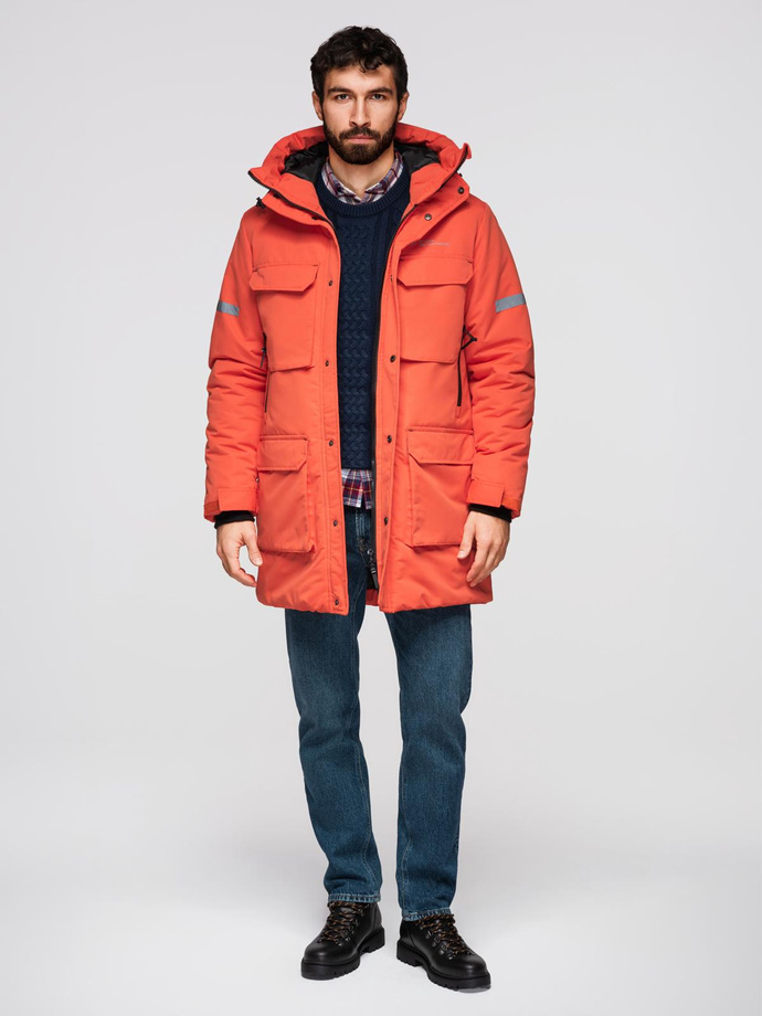 Men's long insulated jacket with reflective elements - orange V1 OM-JALJ-0169