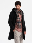 Men's long monochrome hooded coat - black V3 OM-COWC-22FW-005