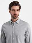 Koszula męska SLIM FIT z ozdobnej tkaniny z kieszonką – szara V2 OM-SHCS-0174
