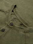 Men's t-shirt with wash effect and buttons at neckline - olive V4 OM-TSWT-0150