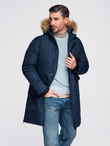 Alaskan men's winter jacket with detachable fur from the hood - navy blue V1 OM-JALJ-0148