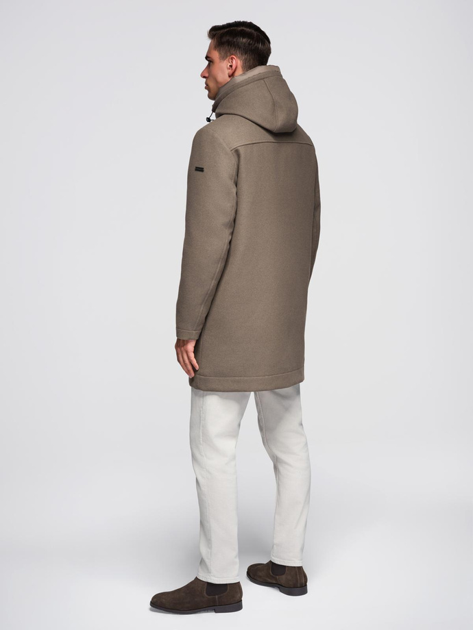 Men's insulated coat with hood and concealed zipper - black V1 OM-COWC-0110