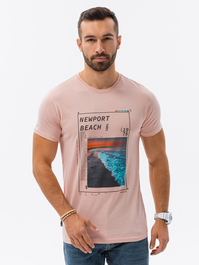Men's printed t-shirt V-15B- pink S1434