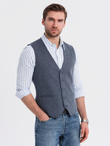 Fitted elegant men's structured knit vest - navy blue V1 OM-BLZV-0147