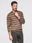 Men's casual sweater with horizontal stripes - brown V3 OM-SWSW-0143