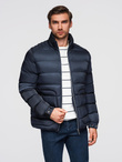 Men's quilted jacket with sheen and stand-up collar - dark blue V2 OM-JALP-0218