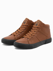Buty męskie sneakersy za kostkę z kontrastową podeszwą - camel V5 OM-FOTH-0124