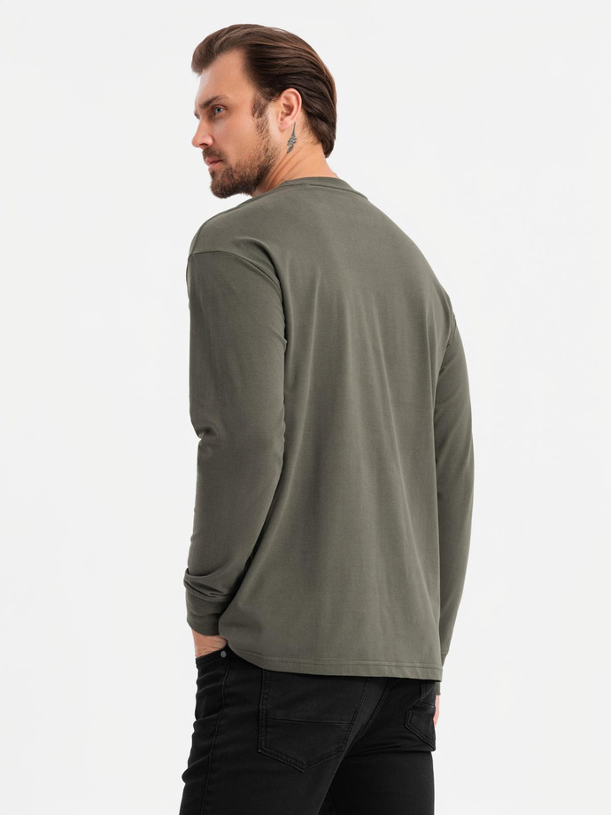 Men's cotton LOOSE FIT longsleeve with round neckline - gray-green V3 OM-LSBC-0129