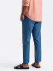 Men's linen blend chino roll-up pants - blue denim V5 OM-PACP-0198