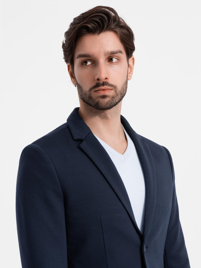 Men's jacket with patch pockets - navy blue V1 OM-BLZB-0127