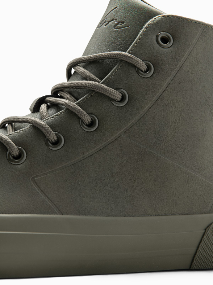 Men's high-top sneakers with rubber toecap - olive V4 OM-FOSH-0138