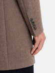 Elegancki jednorzędowy męski płaszcz z wełną – brązowy V1 OM-COWC-0114