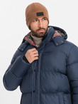 Kurtka męska puffer z podszewką w kratę – granatowa V1 OM-JAHP-0205