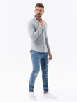Bawełniana męska koszula SLIM FIT ze stójką w kolorowe paski – szara V5 OM-SHCS-0178 