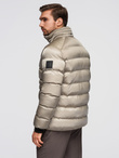 Men's quilted jacket with gloss and stand-up collar - light grey V5 OM-JALP-0218