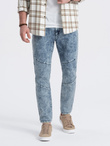 Men's slim fit denim pants with stitching at the knees - blue V1 OM-PADP-0109