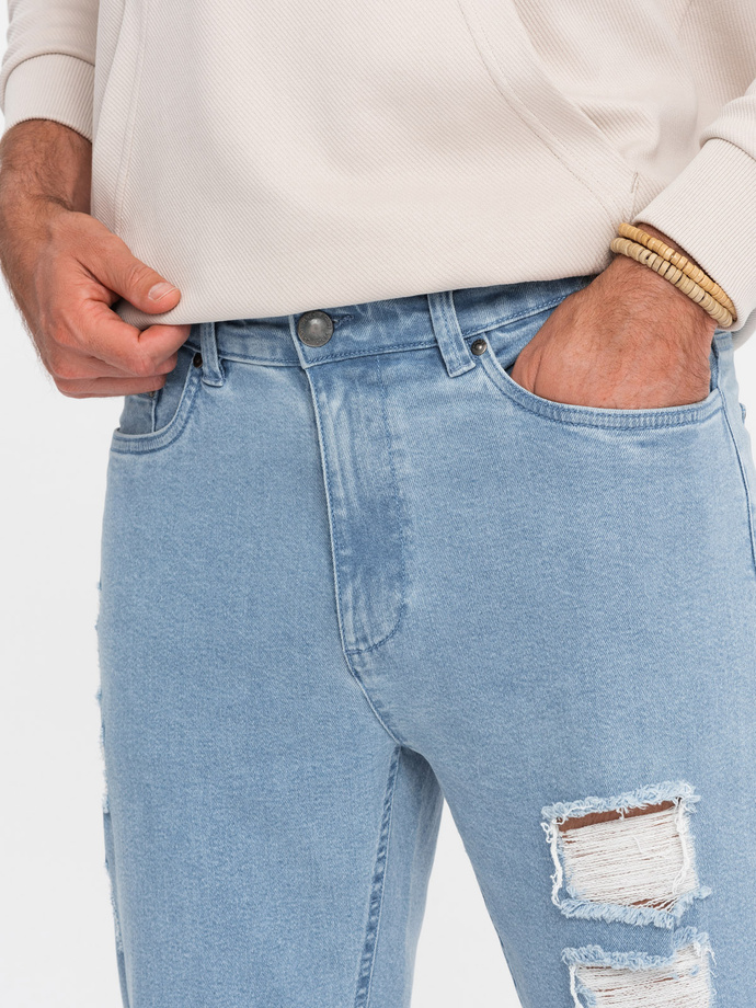 Wash men's TAPER FIT denim pants with rubbing - blue V1 OM-PADP-0163