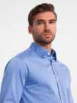 Classic men's SLIM FIT satin fabric shirt - blue V2 OM-SHOS-0176