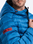 Men's quilted jacket with satin finish - intense blue V6 OM-JALP-0121