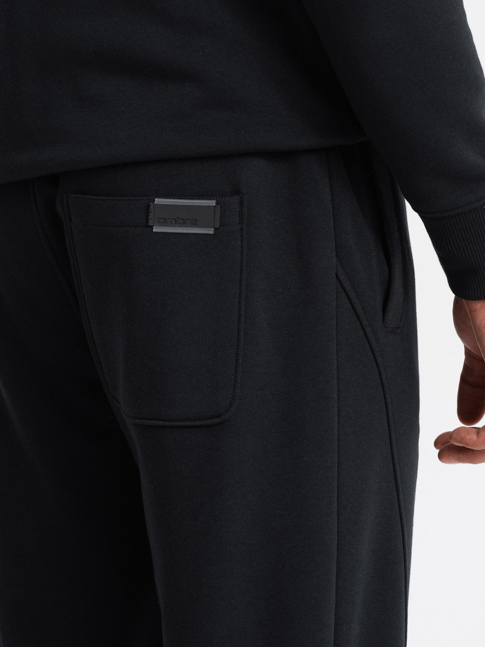 Bawełniane spodnie męskie dresowe joggery BASIC – czarne V9 OM-PABS-0174