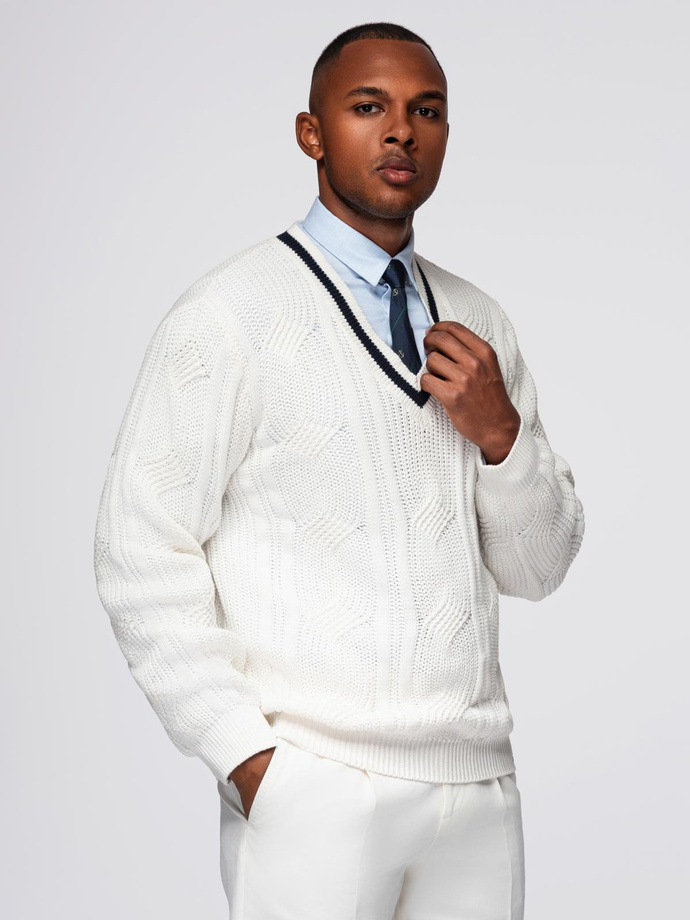 Knitted monochrome men's viscose cardigan - navy blue V1 OM-SWCD-0126