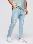 Men's CARROT FIT denim pants with rubbing - light blue V1 OM-PADP-0250
