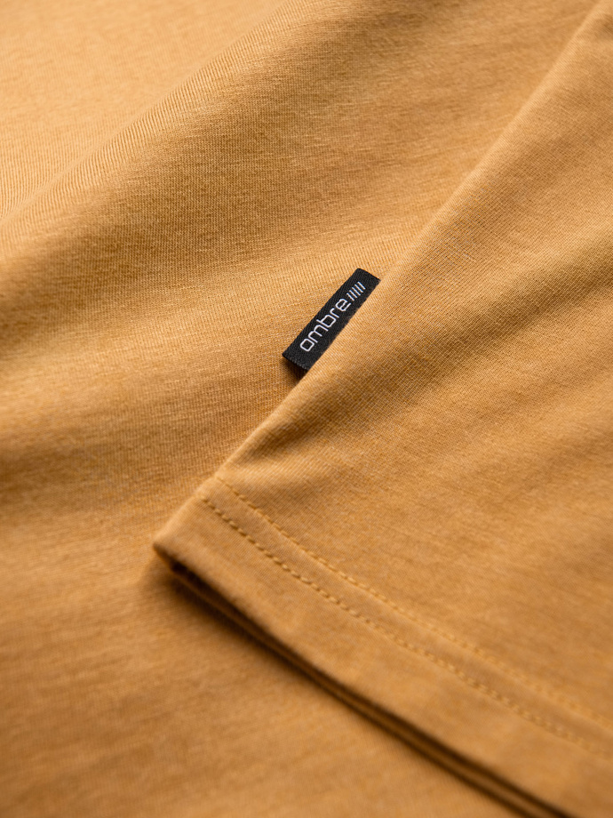 BASIC men's classic cotton T-shirt with a serape neckline - mustard melange V19 OM-TSBS-0145 