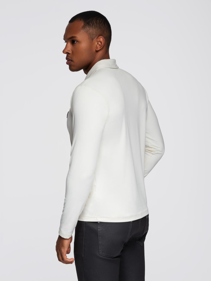 Long sleeve polo shirt with elegant branded buttons - cream V2 OM-POLS-0139