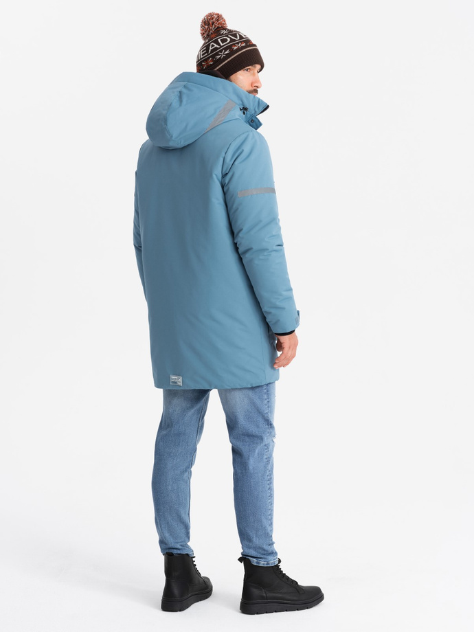Insulated long men's jacket with reflective elements - blue V4 OM-JALJ-0169